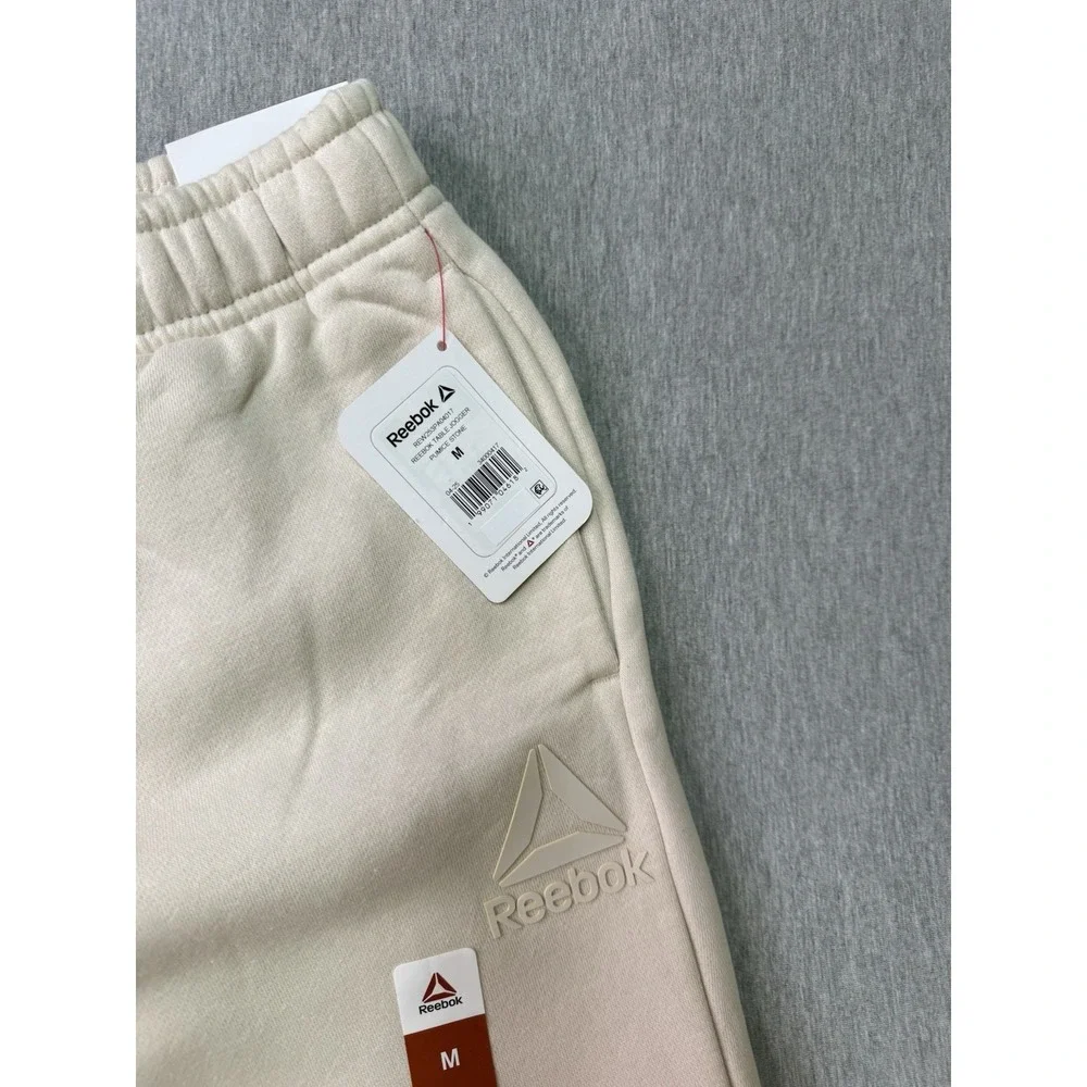 Reebok Men's Beige Cuffed Pants M Cotton Polyester Elastic Waist Drawstring